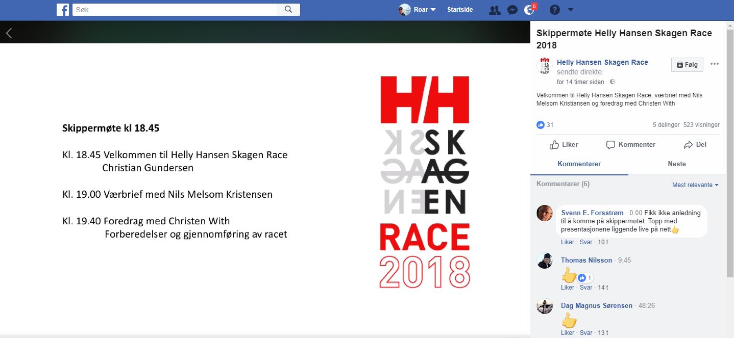 Video og presentasjonene fra Værbriefing Helly Hansen Skagen Race 2018